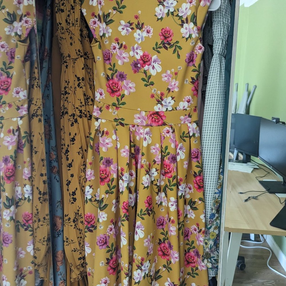 Lady V London Eva Dress in Mustard Floral